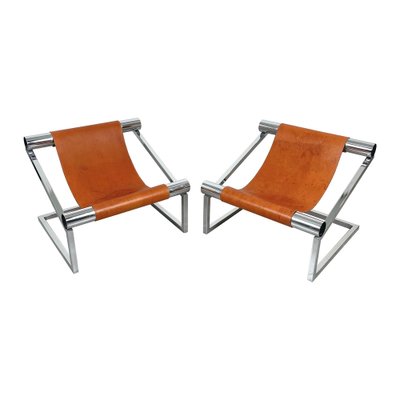 Mid-Century Modern Chrome and Leather Armchairs, Italy, 1970s, Set of 2-LYQ-1321730