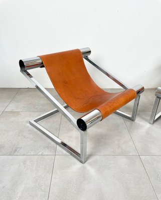 Mid-Century Modern Chrome and Leather Armchairs, Italy, 1970s, Set of 2-LYQ-1321730