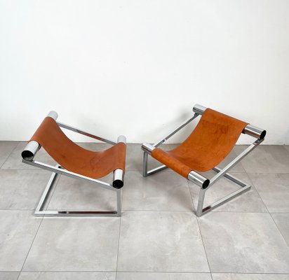 Mid-Century Modern Chrome and Leather Armchairs, Italy, 1970s, Set of 2-LYQ-1321730