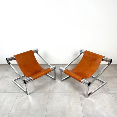 Mid-Century Modern Chrome and Leather Armchairs, Italy, 1970s, Set of 2-LYQ-1321730