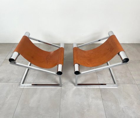 Mid-Century Modern Chrome and Leather Armchairs, Italy, 1970s, Set of 2-LYQ-1321730