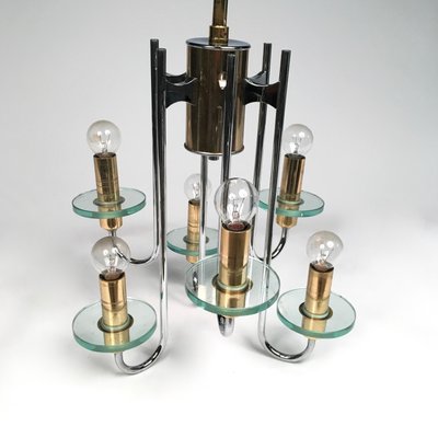 Mid-Century Modern Chrome, Glass & Brass Chandelier by Gaetano Sciolari-LYQ-1171278