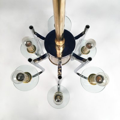 Mid-Century Modern Chrome, Glass & Brass Chandelier by Gaetano Sciolari-LYQ-1171278