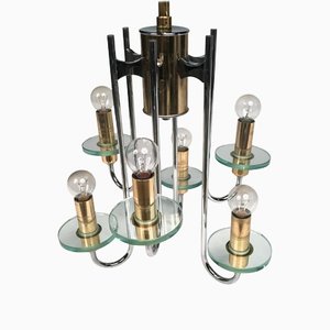 Mid-Century Modern Chrome, Glass & Brass Chandelier by Gaetano Sciolari-LYQ-1171278