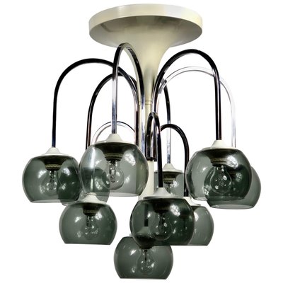 Mid-Century Modern Chrome & Smoked Glass Chandelier, Italy-LYQ-1171727