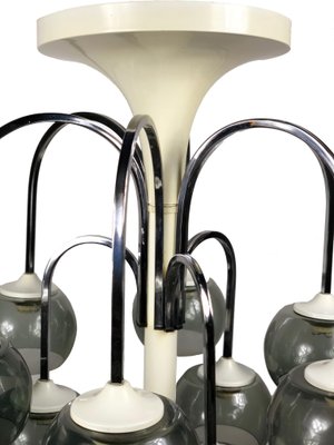 Mid-Century Modern Chrome & Smoked Glass Chandelier, Italy-LYQ-1171727