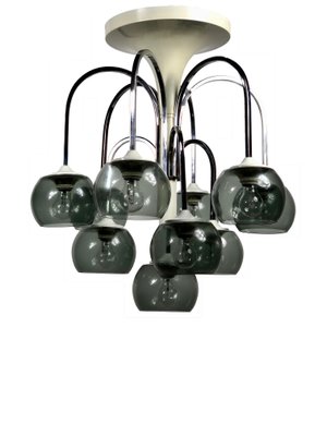 Mid-Century Modern Chrome & Smoked Glass Chandelier, Italy-LYQ-1171727