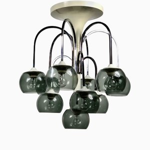 Mid-Century Modern Chrome & Smoked Glass Chandelier, Italy-LYQ-1171727