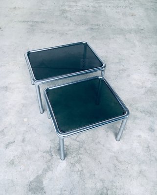 Mid-Century Modern Chrome & Smoked Glass Nesting Tables attributed to Etienne Fermigier, France, 1970s, Set of 2-RQV-1772774