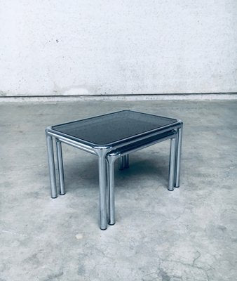 Mid-Century Modern Chrome & Smoked Glass Nesting Tables attributed to Etienne Fermigier, France, 1970s, Set of 2-RQV-1772774