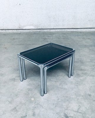 Mid-Century Modern Chrome & Smoked Glass Nesting Tables attributed to Etienne Fermigier, France, 1970s, Set of 2-RQV-1772774