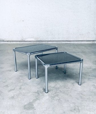 Mid-Century Modern Chrome & Smoked Glass Nesting Tables attributed to Etienne Fermigier, France, 1970s, Set of 2-RQV-1772774