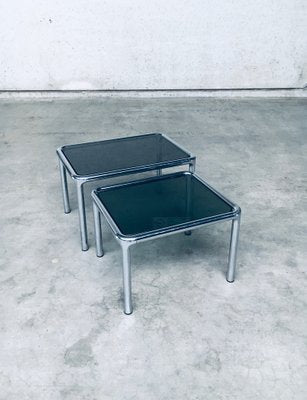 Mid-Century Modern Chrome & Smoked Glass Nesting Tables attributed to Etienne Fermigier, France, 1970s, Set of 2-RQV-1772774