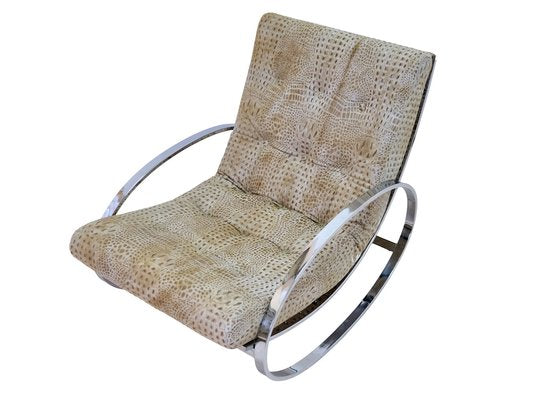 Mid-Century Modern Chrome Steel Tube Rocking Chair with Croco-Style Upholstery-CXC-1752468