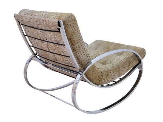 Mid-Century Modern Chrome Steel Tube Rocking Chair with Croco-Style Upholstery-CXC-1752468