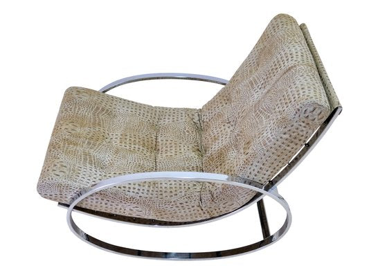 Mid-Century Modern Chrome Steel Tube Rocking Chair with Croco-Style Upholstery-CXC-1752468