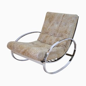 Mid-Century Modern Chrome Steel Tube Rocking Chair with Croco-Style Upholstery-CXC-1752468