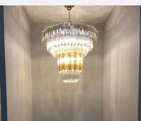 Mid-Century Modern Clear and Brown Murano Glass Triedri Chandelier from Venini, 1970s-NMK-1788044