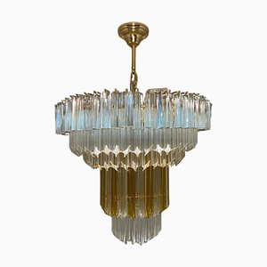 Mid-Century Modern Clear and Brown Murano Glass Triedri Chandelier from Venini, 1970s-NMK-1788044