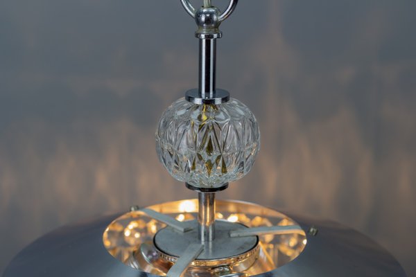 Mid-Century Modern Crystal Glass and Chrome Pendant Lamp-KEG-984507