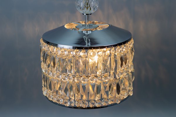 Mid-Century Modern Crystal Glass and Chrome Pendant Lamp-KEG-984507