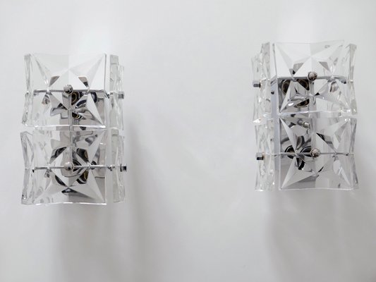 Mid-Century Modern Crystal Glass Sconces from Kinkeldey, 1960s, Set of 2-WPT-844808