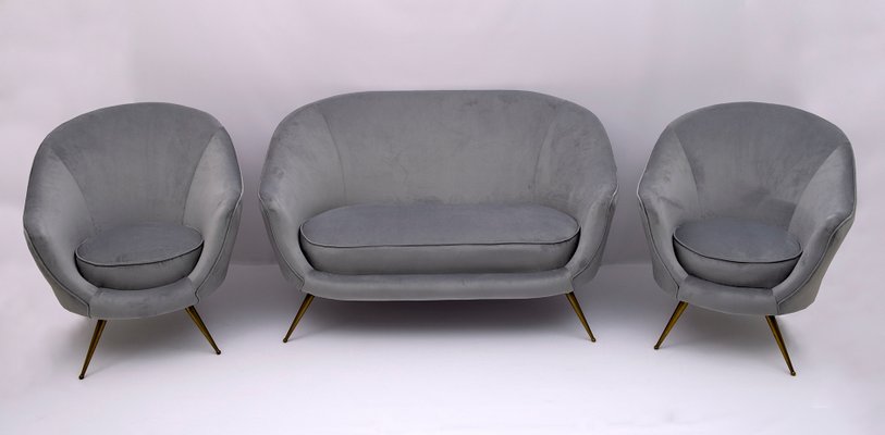 Mid-Century Modern Curved Sofa and Chairs by Federico Munari, Italy, 1950s, Set of 3-FER-936249