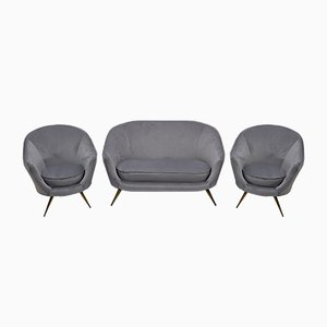 Mid-Century Modern Curved Sofa and Chairs by Federico Munari, Italy, 1950s, Set of 3-FER-936249