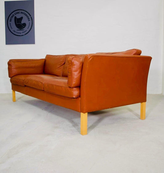 Mid-Century Modern Danish 3-Seat Sofa in Cognac Leather by Stouby