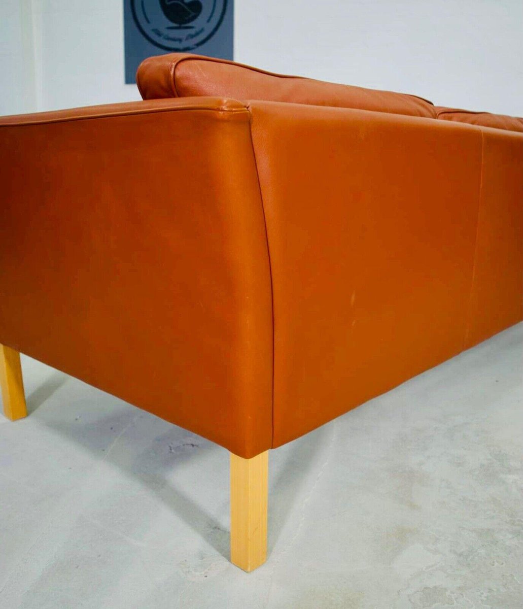 Mid-Century Modern Danish 3-Seat Sofa in Cognac Leather by Stouby