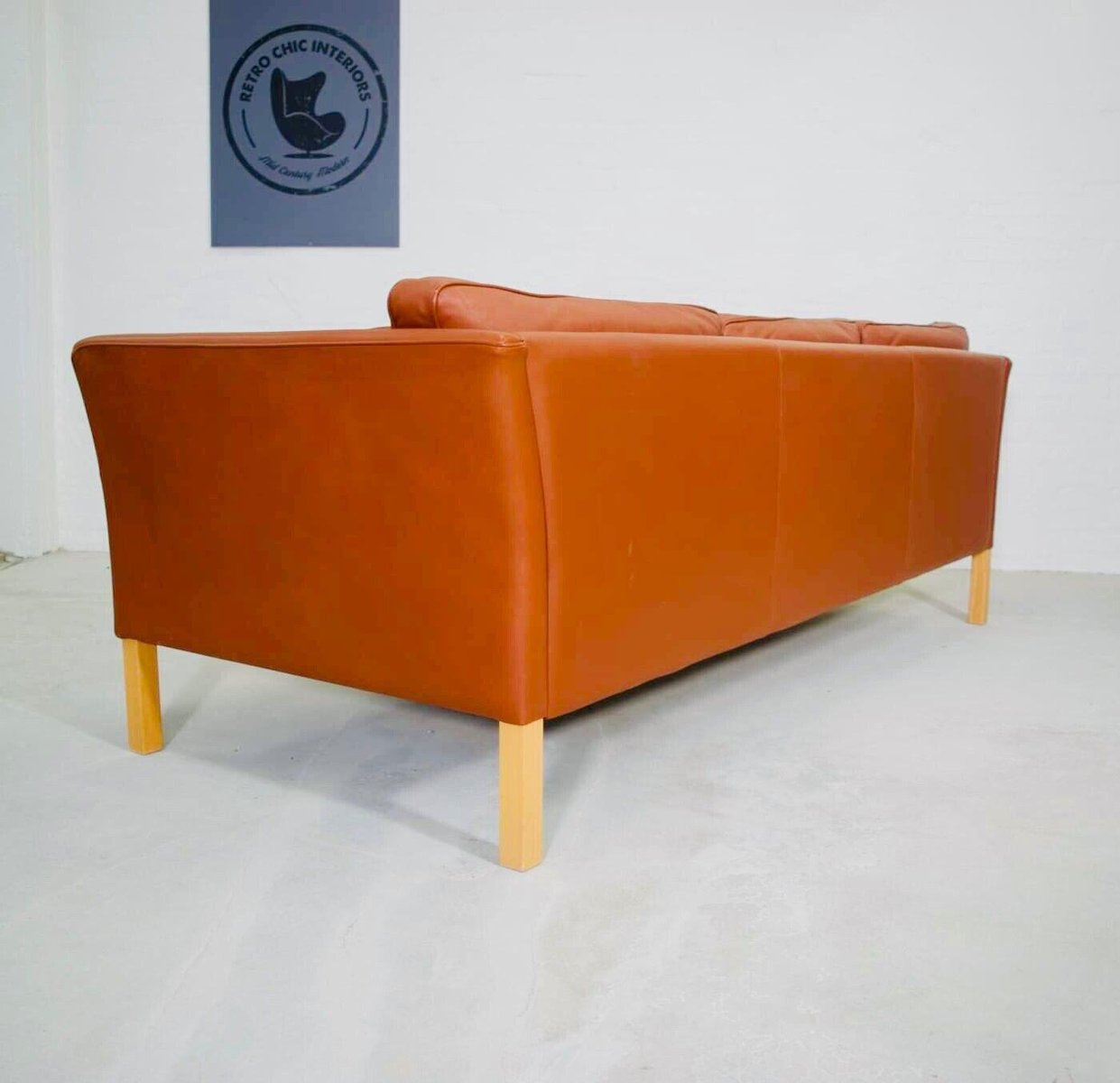 Mid-Century Modern Danish 3-Seat Sofa in Cognac Leather by Stouby