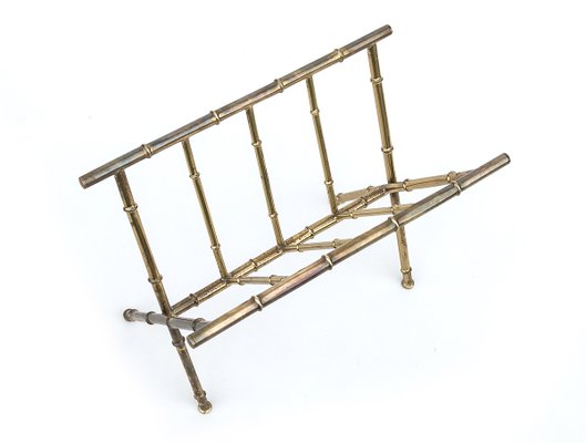 Mid-Century Modern Danish Brass Bamboo Magazine Rack, 1950s-URD-1107689