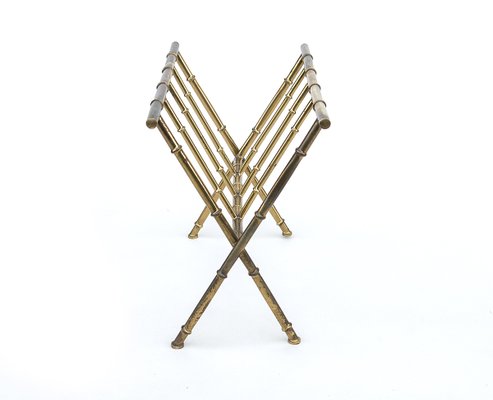 Mid-Century Modern Danish Brass Bamboo Magazine Rack, 1950s-URD-1107689