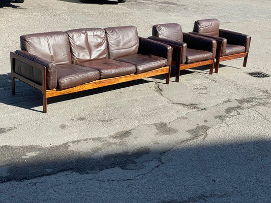 Mid-Century Modern Danish Living Room Set in Rosewood and Leather by Arne Wahl Iversen, 1970s, Set of 3-MXB-1256984