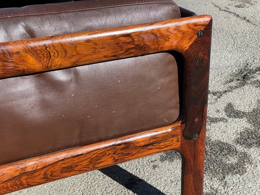 Mid-Century Modern Danish Living Room Set in Rosewood and Leather by Arne Wahl Iversen, 1970s, Set of 3-MXB-1256984