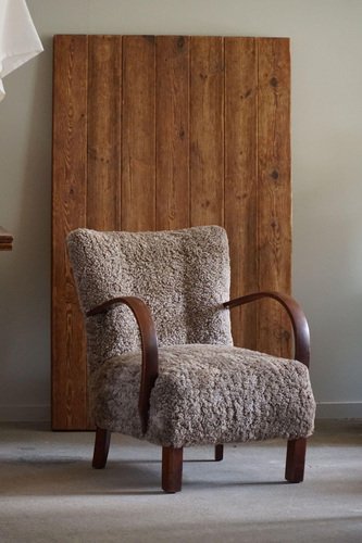 Mid-Century Modern Danish Lounge Chairs in Beech and Lambswool, 1940s, Set of 2