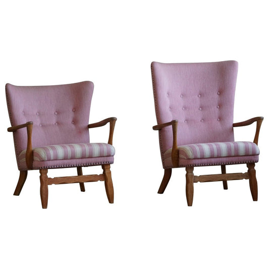 Mid-Century Modern Danish Lounge Chairs in Oakin the Style of Viggo Boesen, 1960s, Set of 2