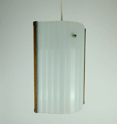 Mid-Century Modern Danish Modern Teak Opal Glass Brass Hanging Lamp-FH-1113251