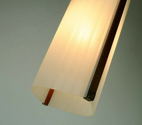 Mid-Century Modern Danish Modern Teak Opal Glass Brass Hanging Lamp-FH-1113251