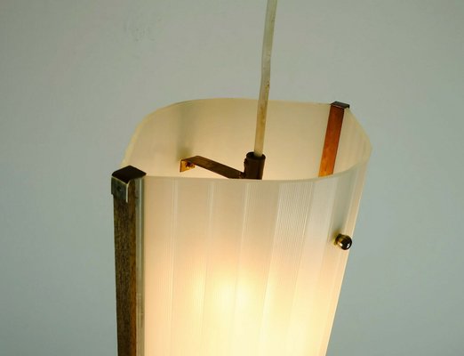 Mid-Century Modern Danish Modern Teak Opal Glass Brass Hanging Lamp-FH-1113251