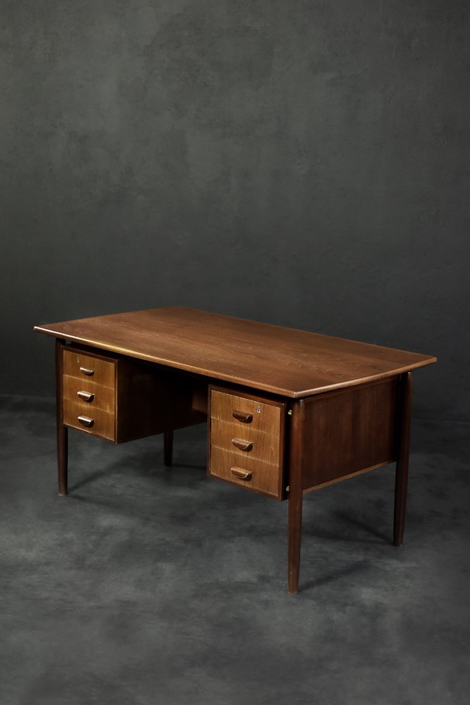 Mid-Century Modern Danish Scandinavian Teak Bilateral Desk with Drawers, 1960s