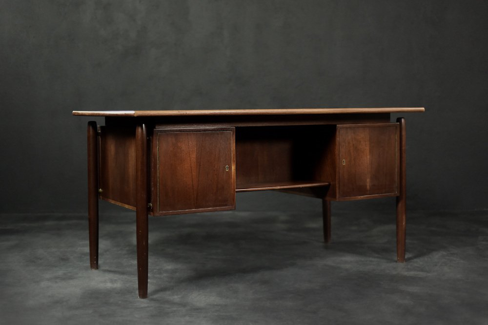 Mid-Century Modern Danish Scandinavian Teak Bilateral Desk with Drawers, 1960s