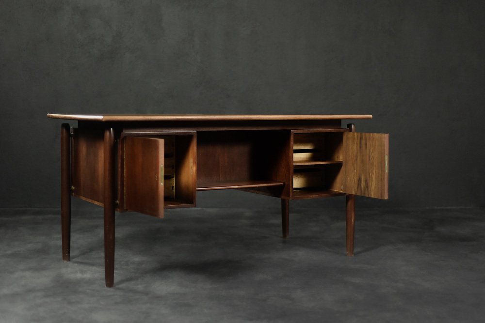 Mid-Century Modern Danish Scandinavian Teak Bilateral Desk with Drawers, 1960s