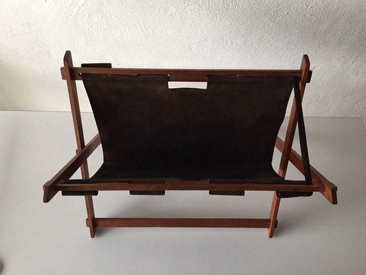 Mid-Century Modern Danish Teak and Suede Leather Magazine Newspaper Holder-RDS-1156685