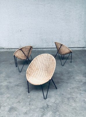 Mid-Century Modern Design Egg Basket Wicker Chairs, Italy, 1950s, Set of 3-RQV-1761661