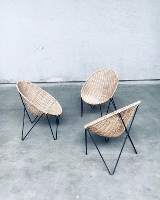 Mid-Century Modern Design Egg Basket Wicker Chairs, Italy, 1950s, Set of 3-RQV-1761661