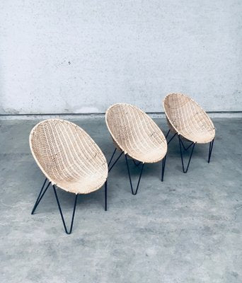 Mid-Century Modern Design Egg Basket Wicker Chairs, Italy, 1950s, Set of 3-RQV-1761661