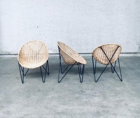 Mid-Century Modern Design Egg Basket Wicker Chairs, Italy, 1950s, Set of 3-RQV-1761661