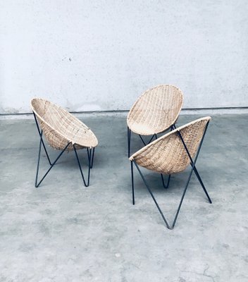 Mid-Century Modern Design Egg Basket Wicker Chairs, Italy, 1950s, Set of 3-RQV-1761661