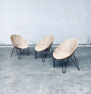 Mid-Century Modern Design Egg Basket Wicker Chairs, Italy, 1950s, Set of 3-RQV-1761661